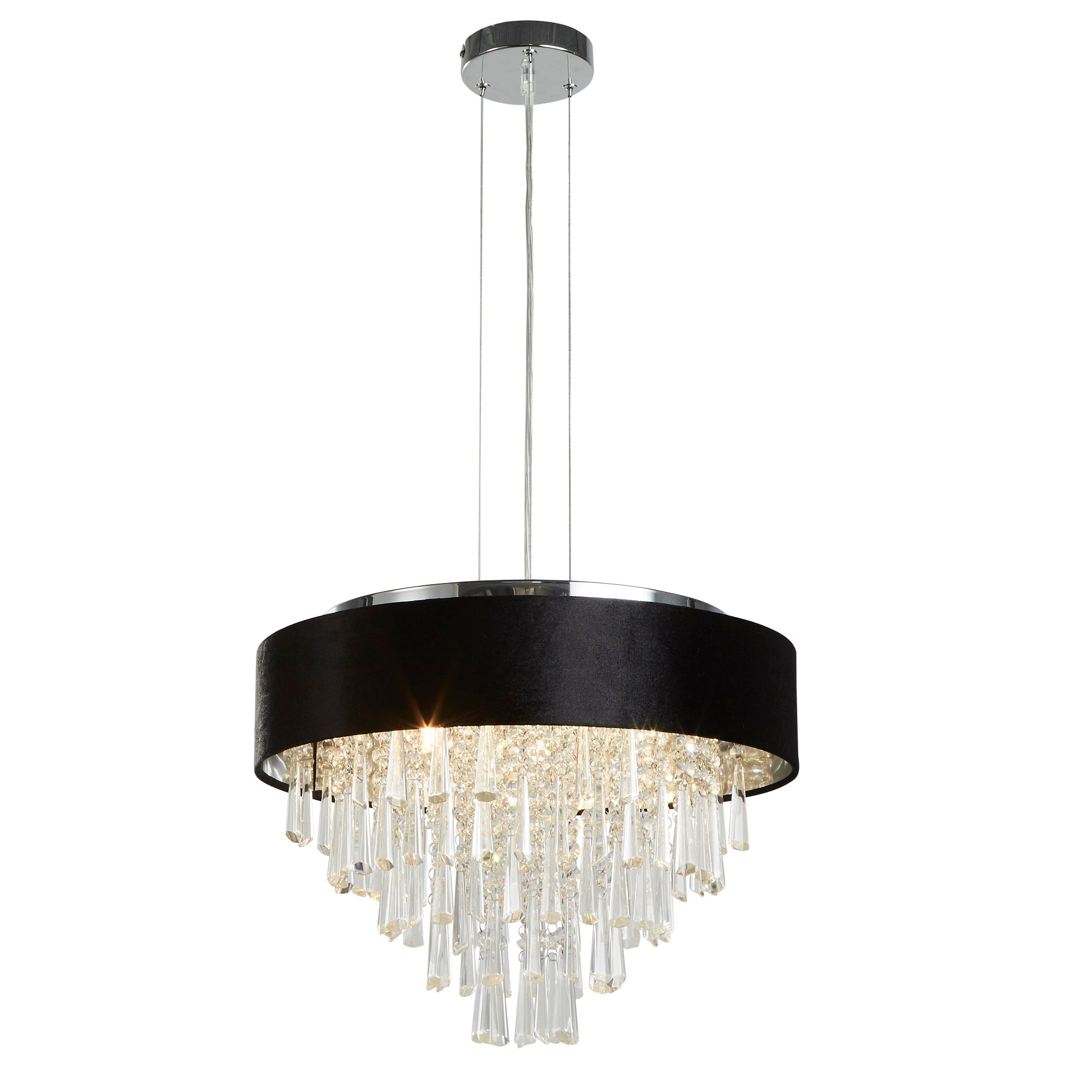 Glamour 5/8lt Adjustable, Dimmable Oval Pendant - Black Velvet & Clear Crystal