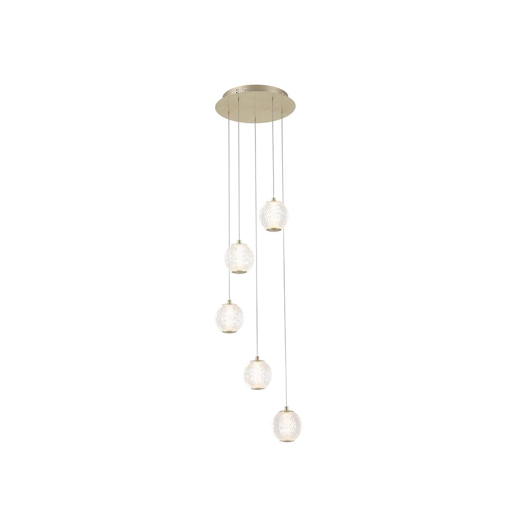 Allure 5 Light Satin Brass/Chrome Multi Drop Ceiling Pendant Integrated LED