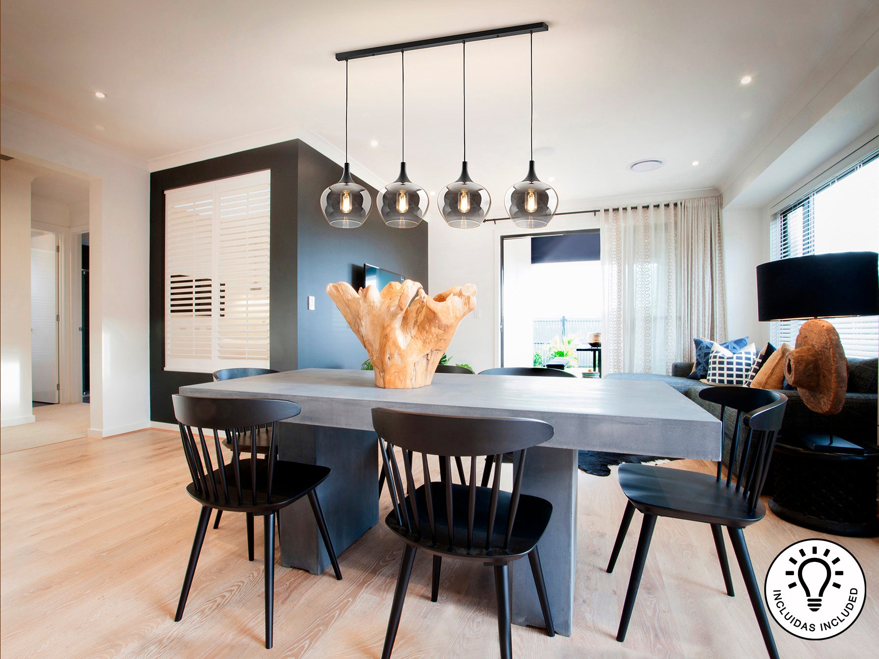 Opaz 4Lt Kitchen Island Light- Black/Smoke