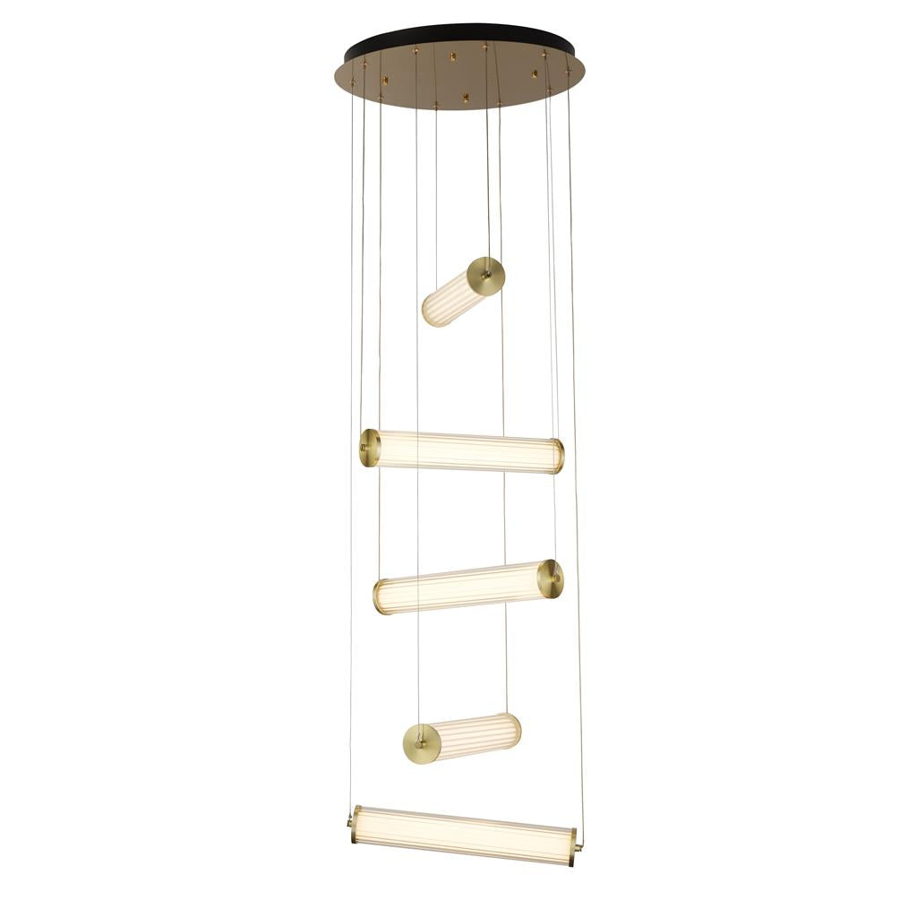 Clamp 5Lt LED Multi-Drop Pendant Gold Metal Clear & Opal Integrated LED