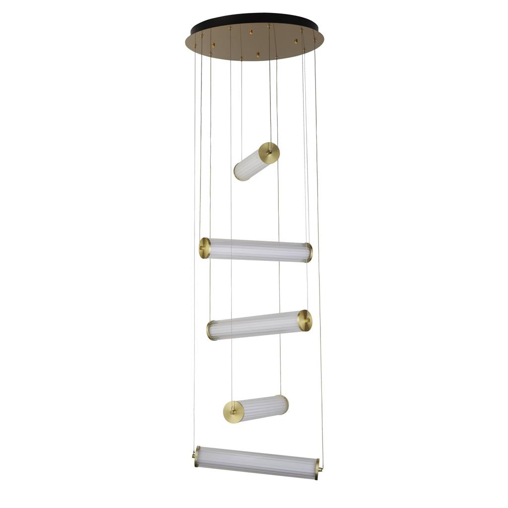 Clamp 5Lt LED Multi-Drop Pendant Gold Metal Clear & Opal Integrated LED