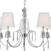Portico 5/8Lt Multi-Arm Pendant - Chrome Metal, Acrylic & String Shades