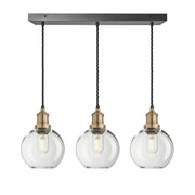 Brooklyn 3Lt Glass Globe Wire Cluster Lights -Brass/ Pewter