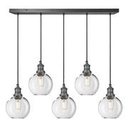 Brooklyn 5Lt Glass Globe Wire Cluster Lights -Brass/ Pewter
