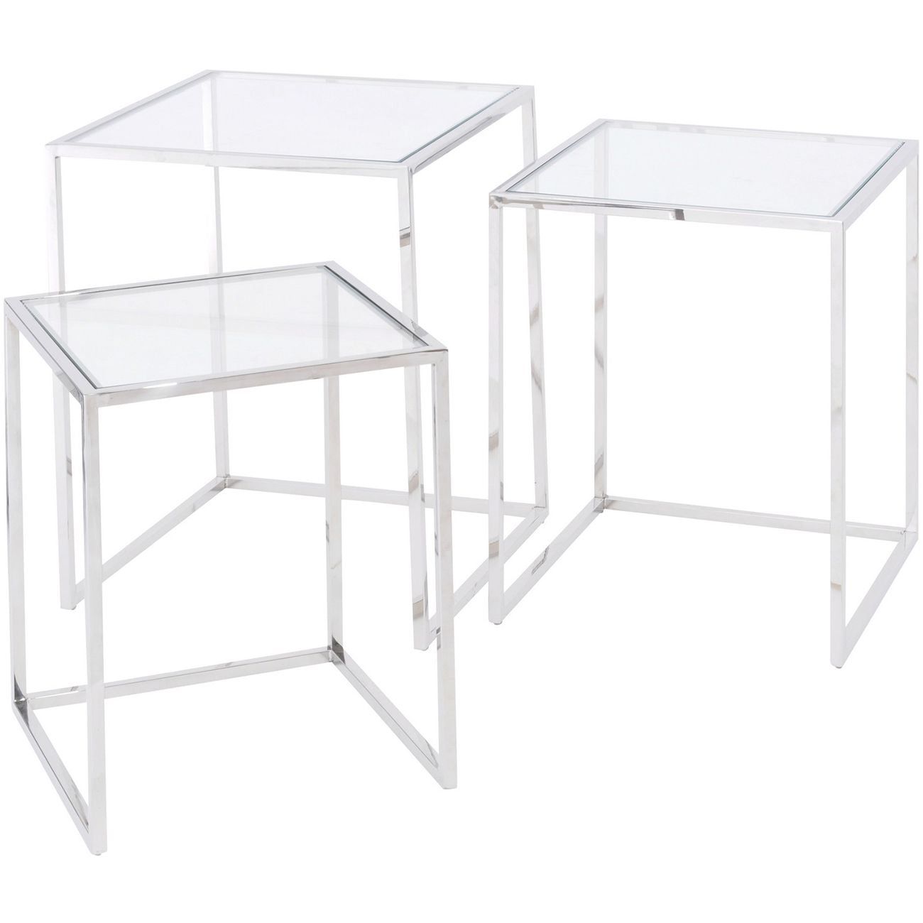Linton Stainless Steel & Glass Set Of 3 Nesting Tables