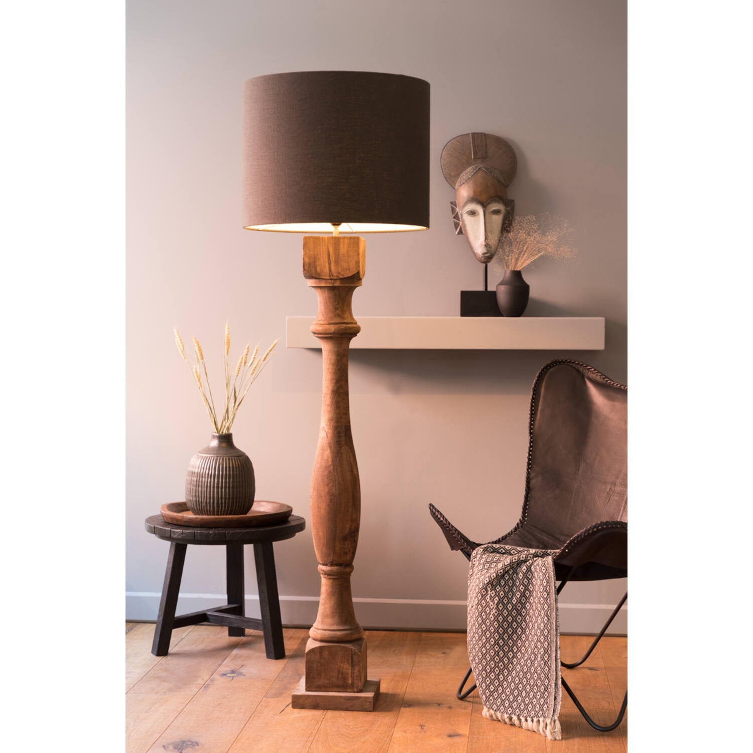 Robbia Wooden Floor Lamp - Dark/Light Brown