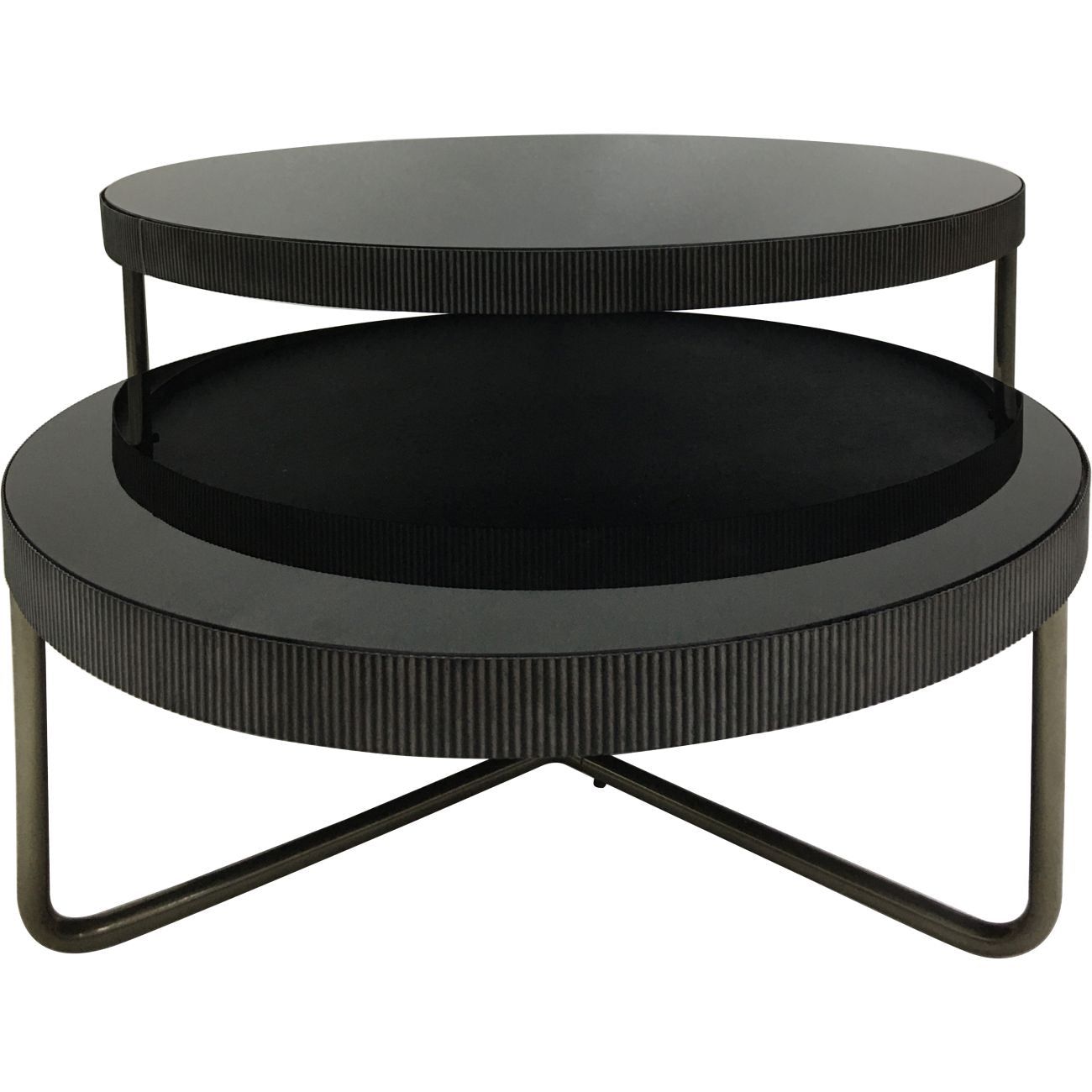 Knightsbridge Round Coffee Table Set of 2 with Black Tinted Glass