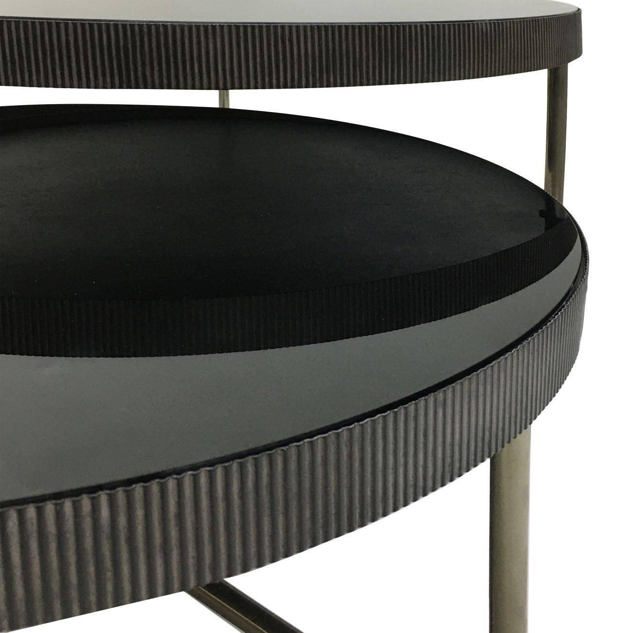 Knightsbridge Round Coffee Table Set of 2 with Black Tinted Glass
