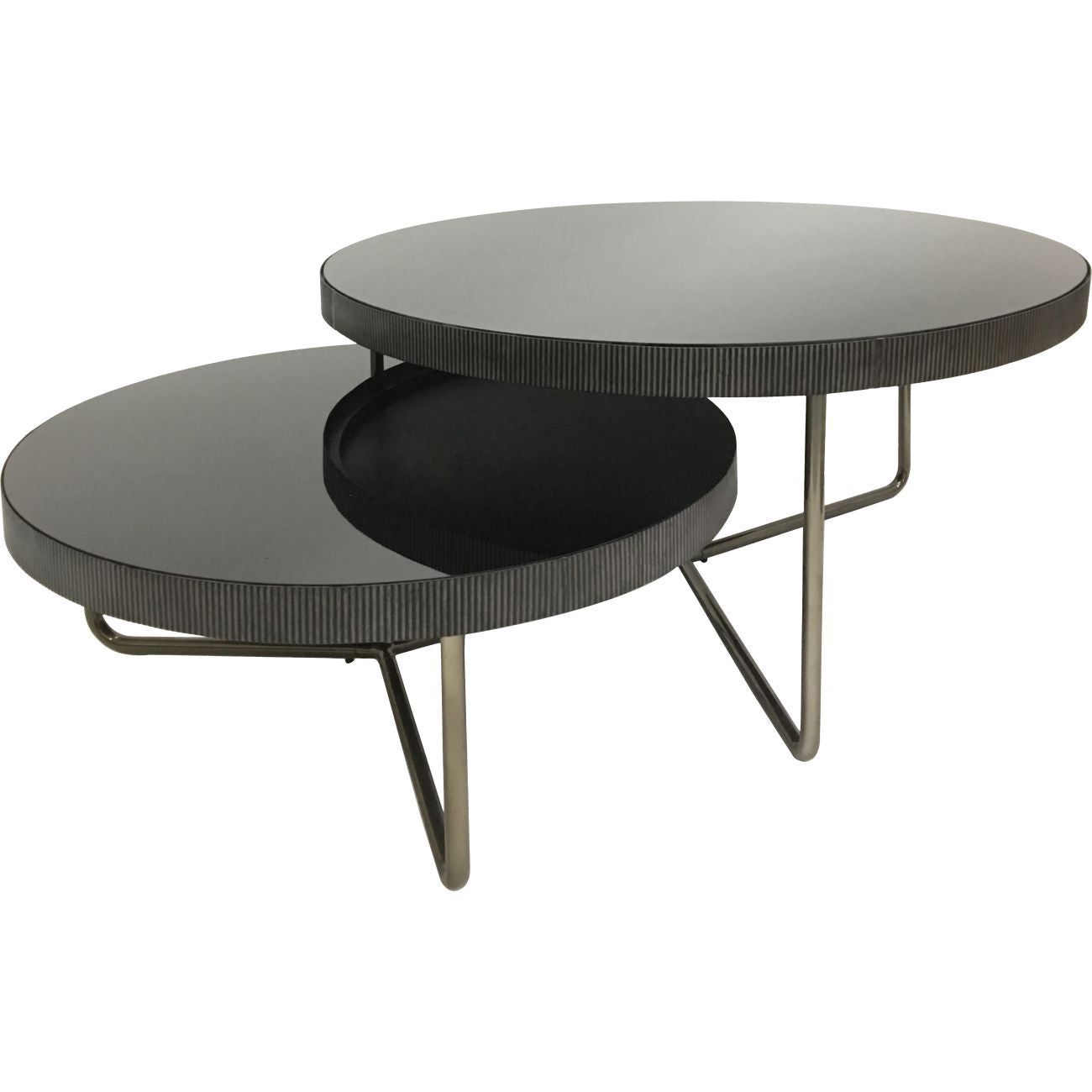 Knightsbridge Round Coffee Table Set of 2 with Black Tinted Glass