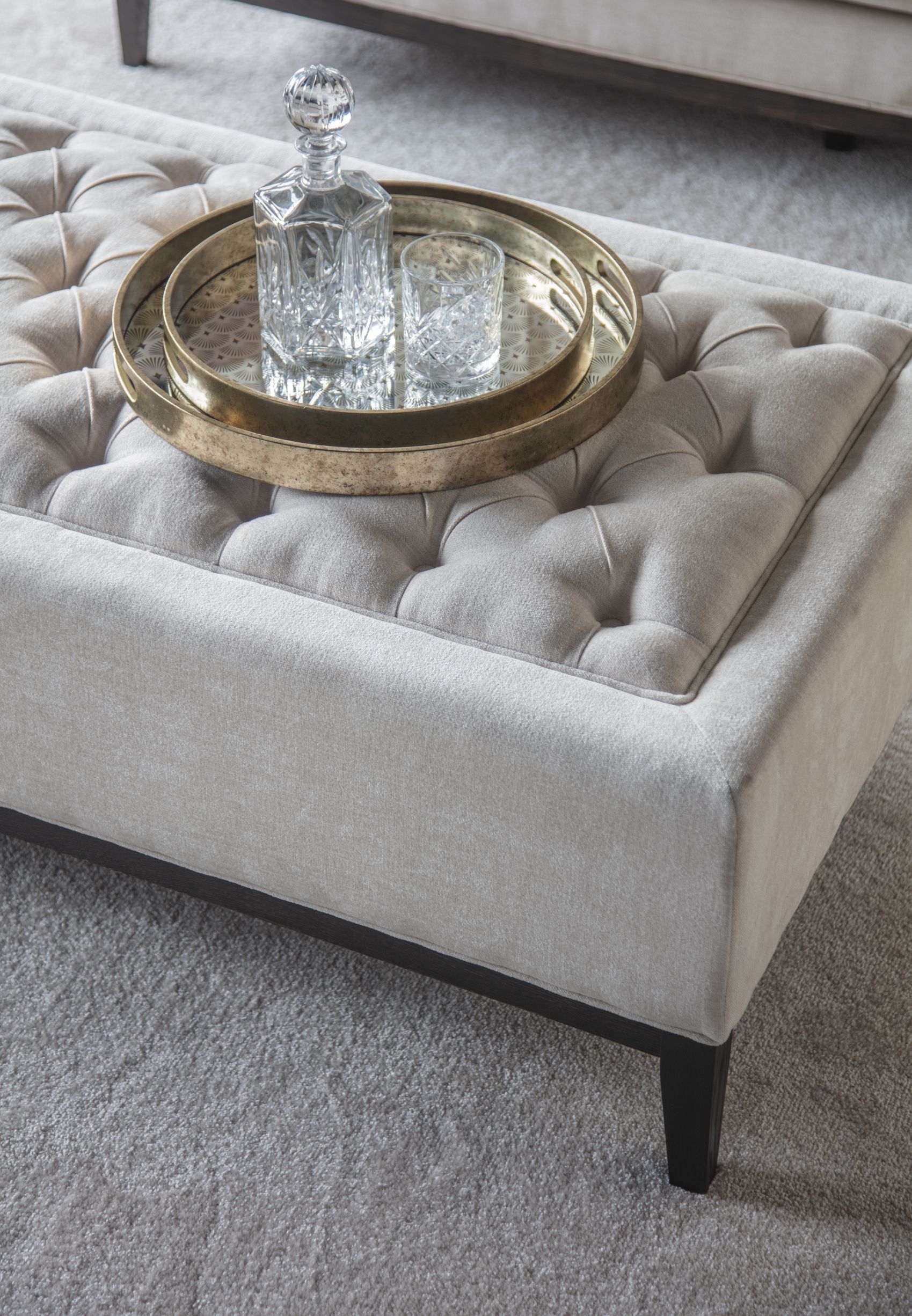 Theodore Buttoned XL Ottoman - Ivory Fabric 140x76cm