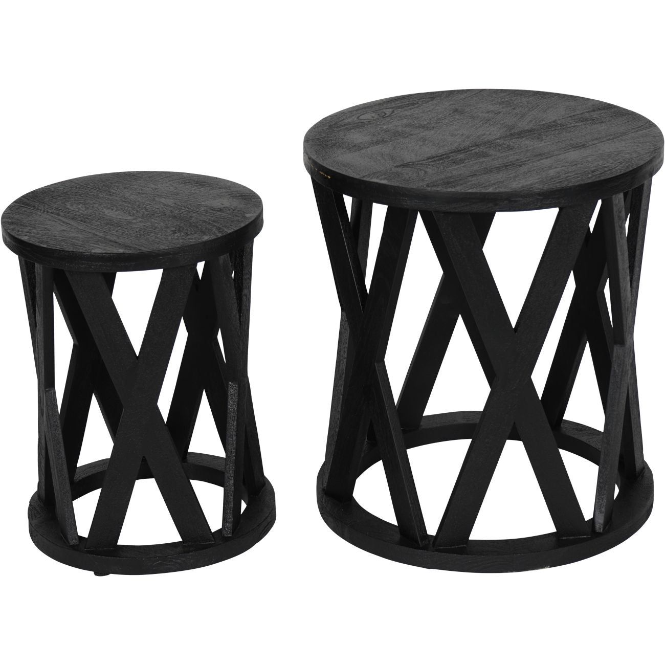 Cali Solid Wooden Set of 2 Nesting Side Tables in Black