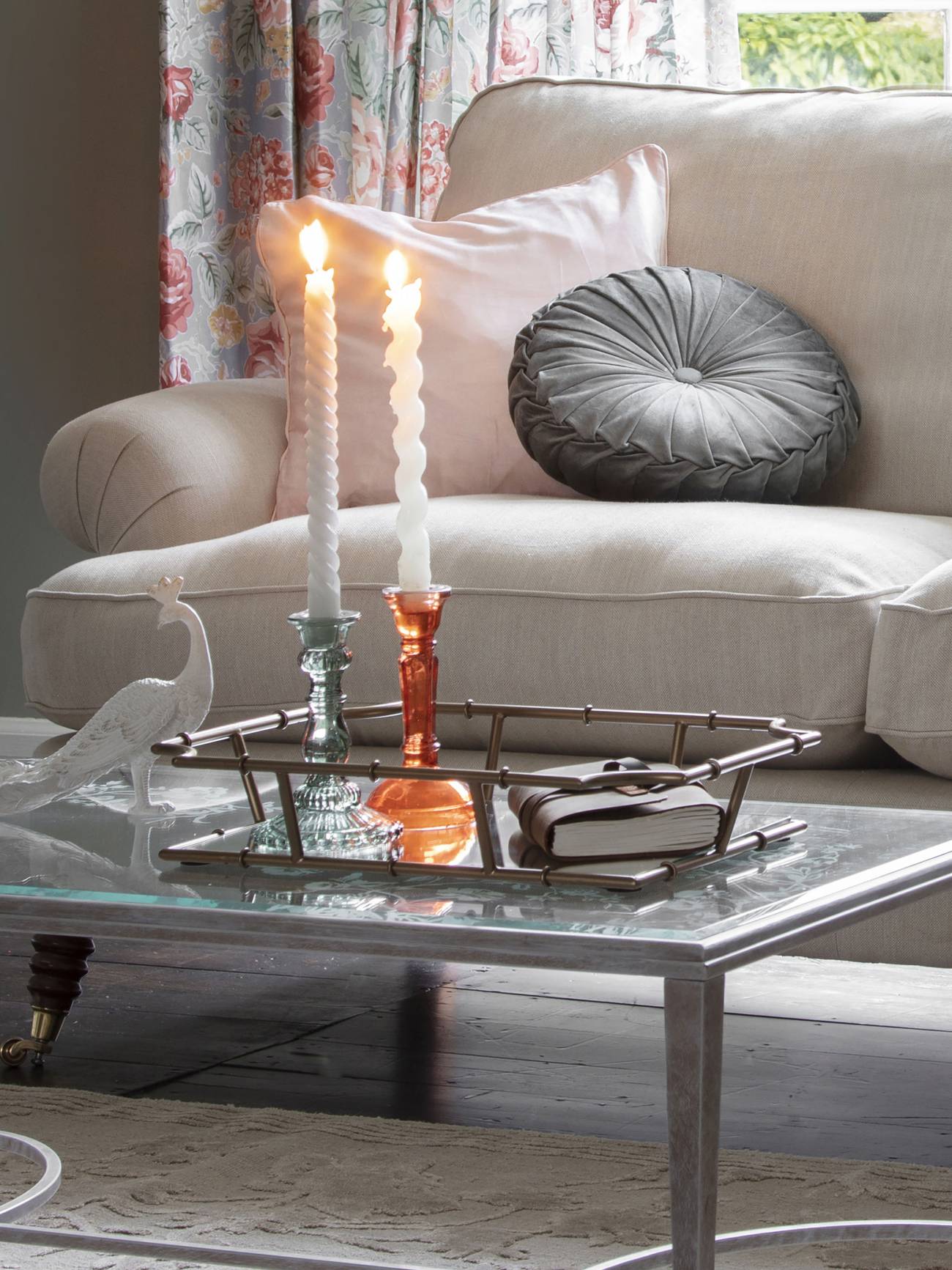 Glass Candlestick - Orange/Pink