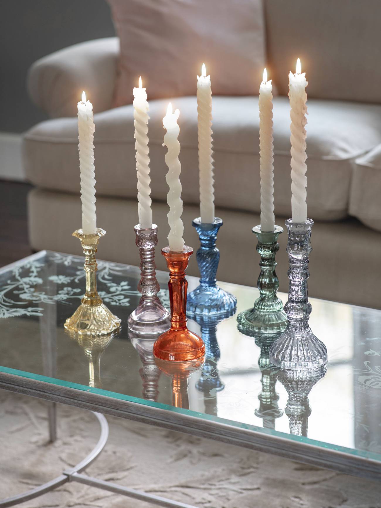 Glass Candlestick - Orange/Pink