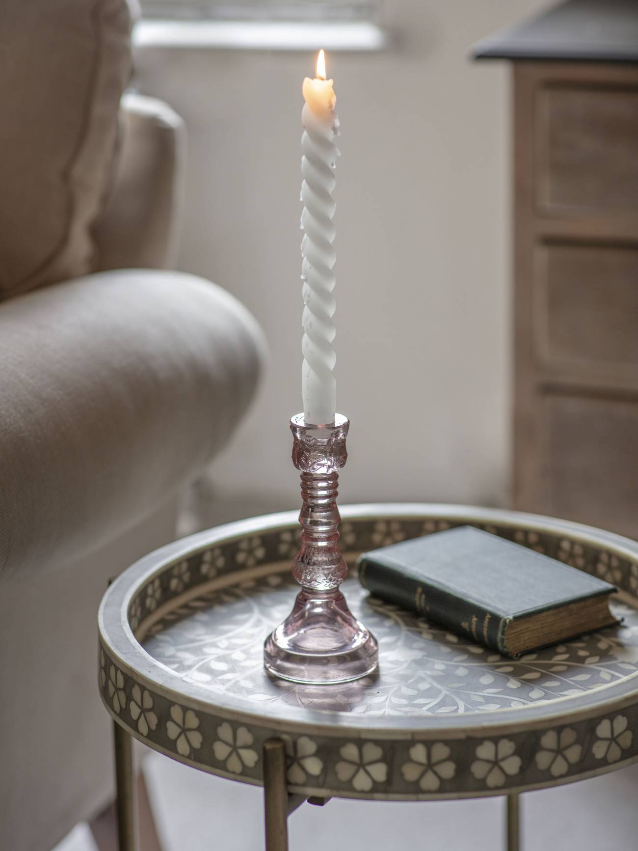 Glass Candlestick - Orange/Pink