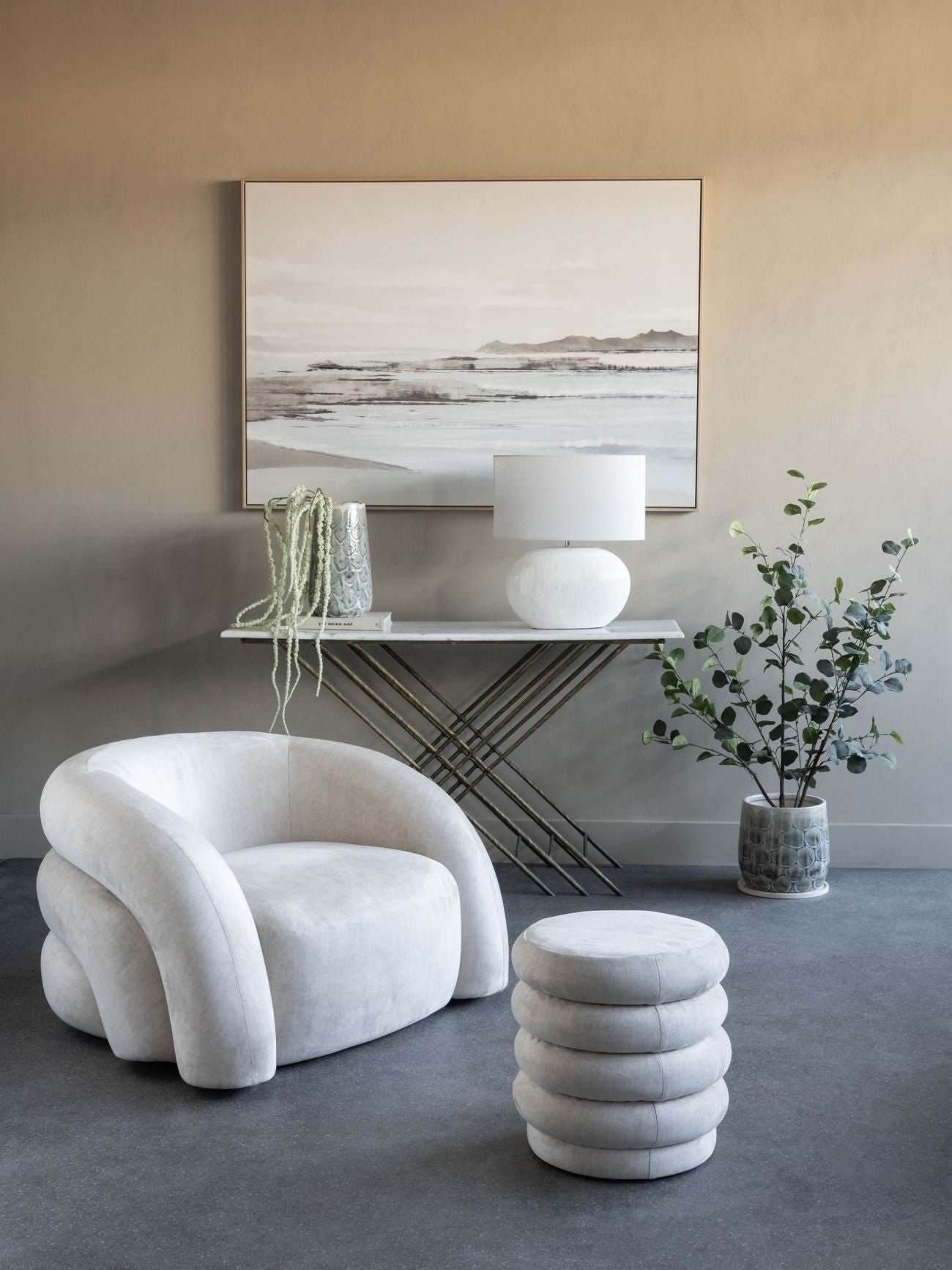 Casa Upholstered Stool Cream - Cream/Grey