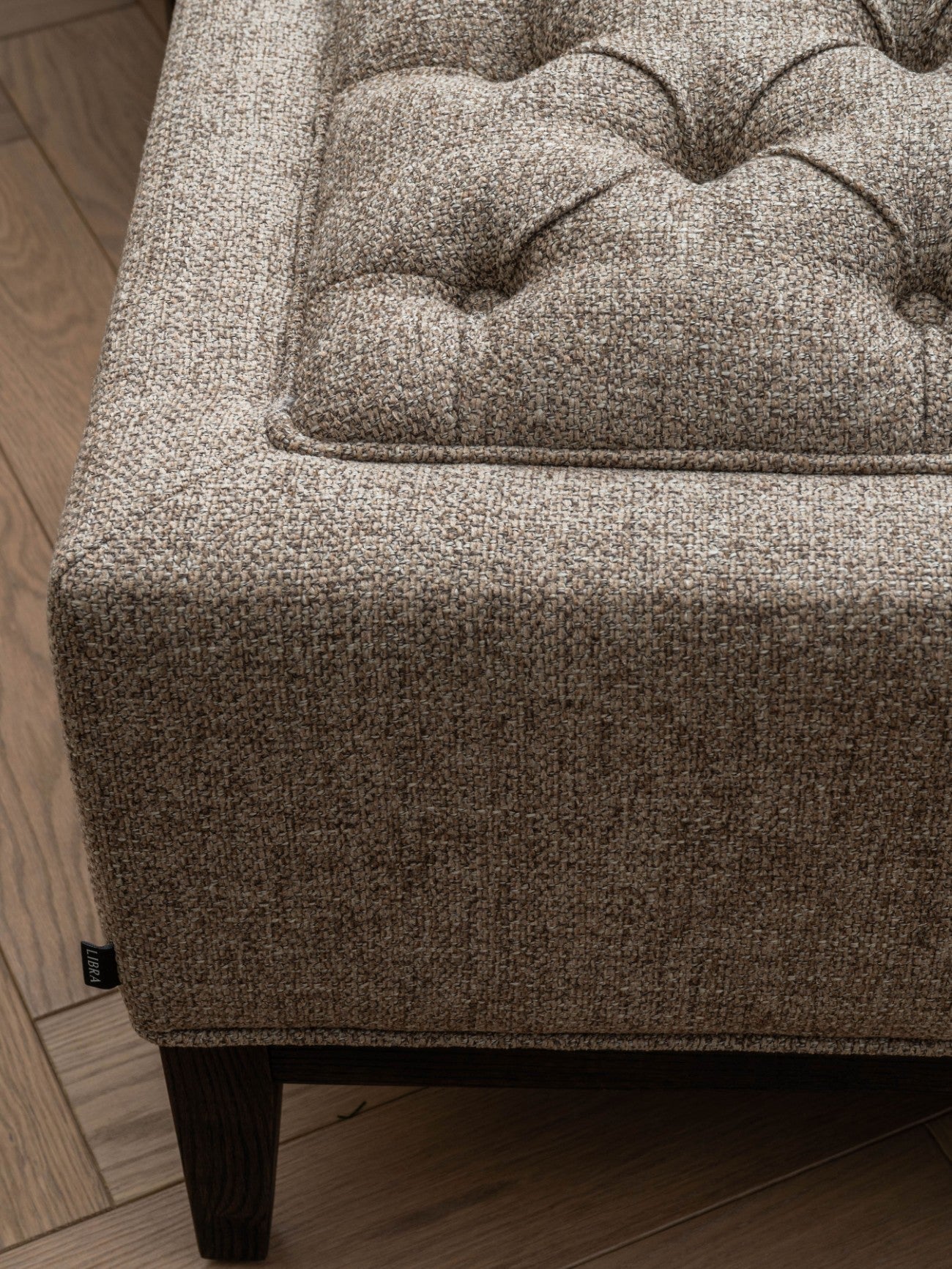 Theodore Buttoned Stool - Ivory/Warm Grey Fabric