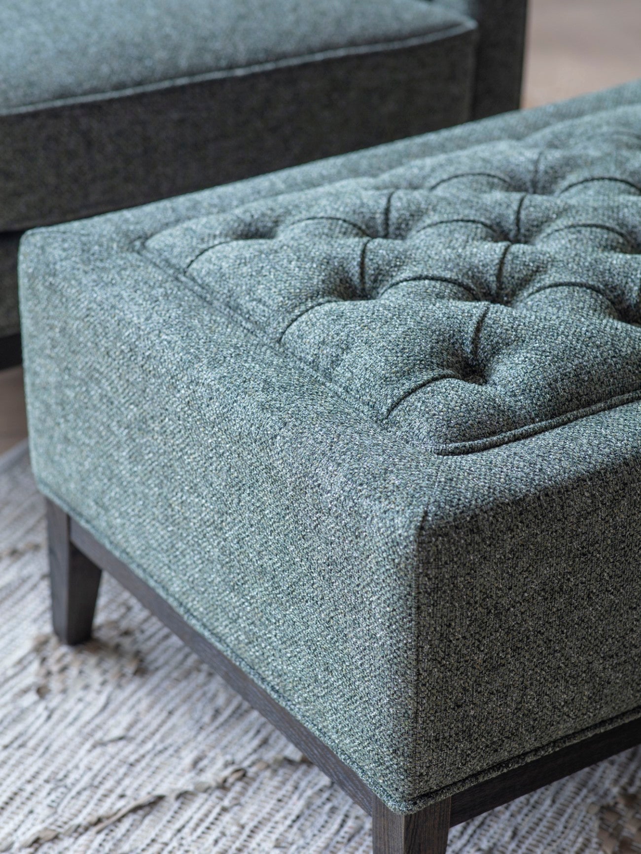 Theodore Buttoned Stool - Ivory/Warm Grey Fabric