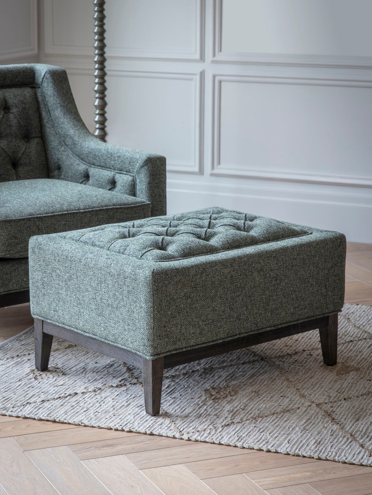 Theodore Buttoned Stool - Ivory/Warm Grey Fabric