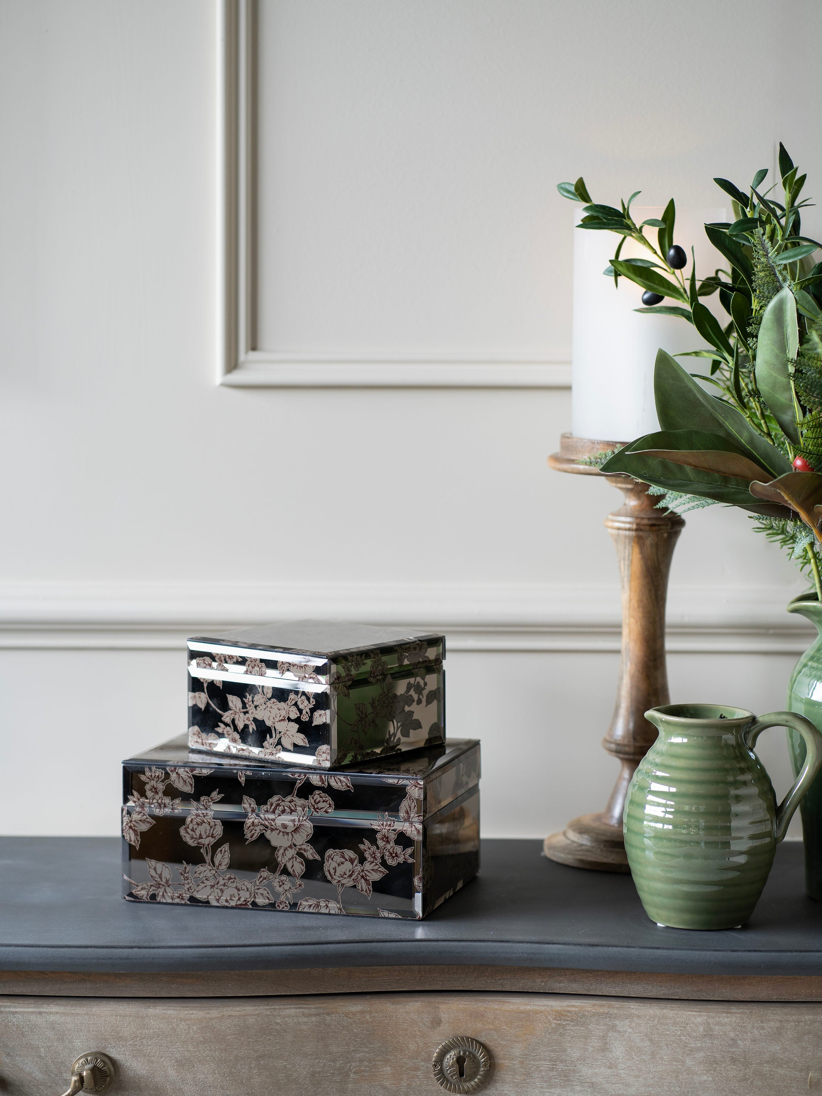 Truffle Pollington Roses Mirrored Printed Jewellery Box  - Various Sizes