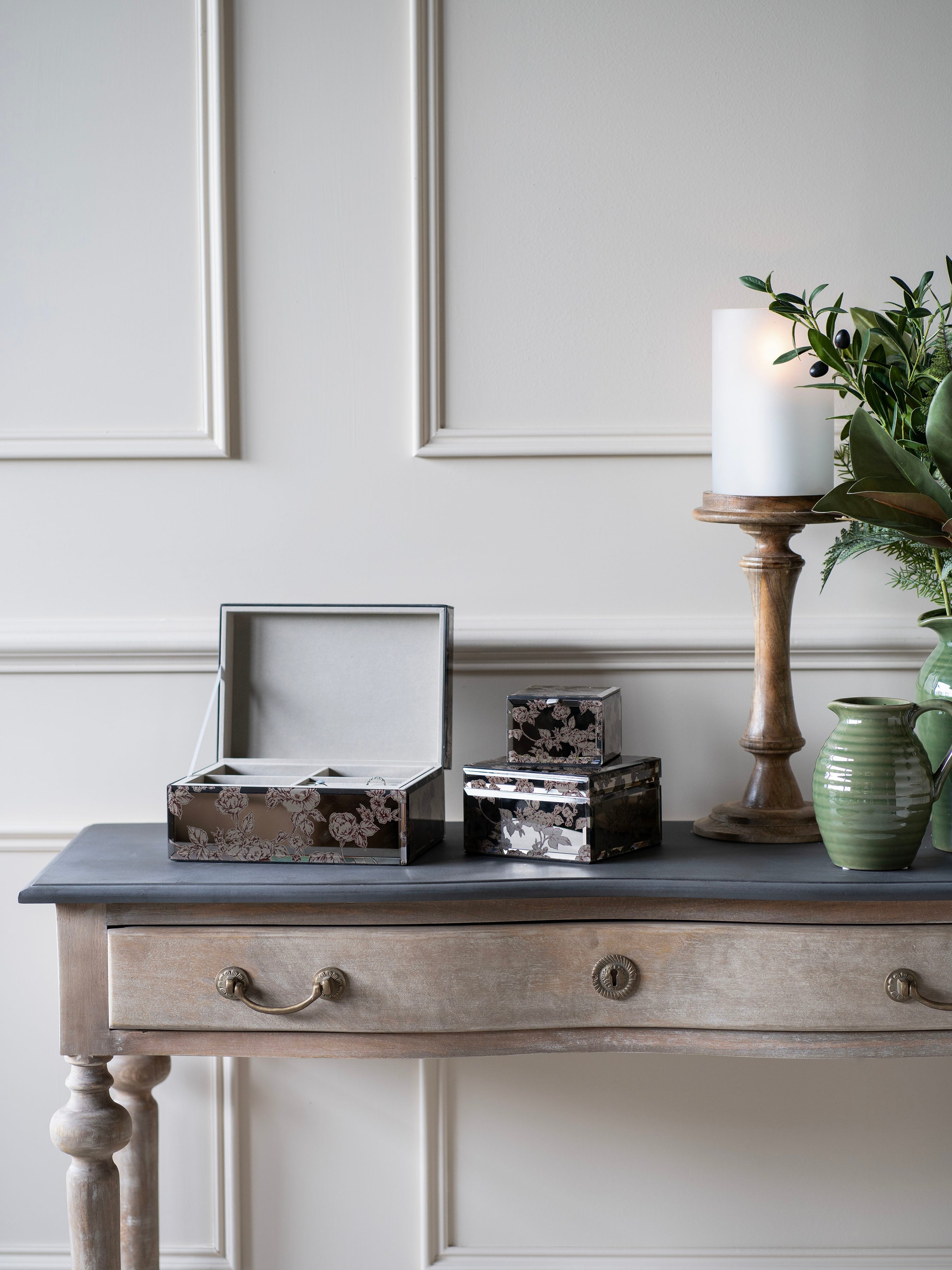 Truffle Pollington Roses Mirrored Printed Jewellery Box  - Various Sizes