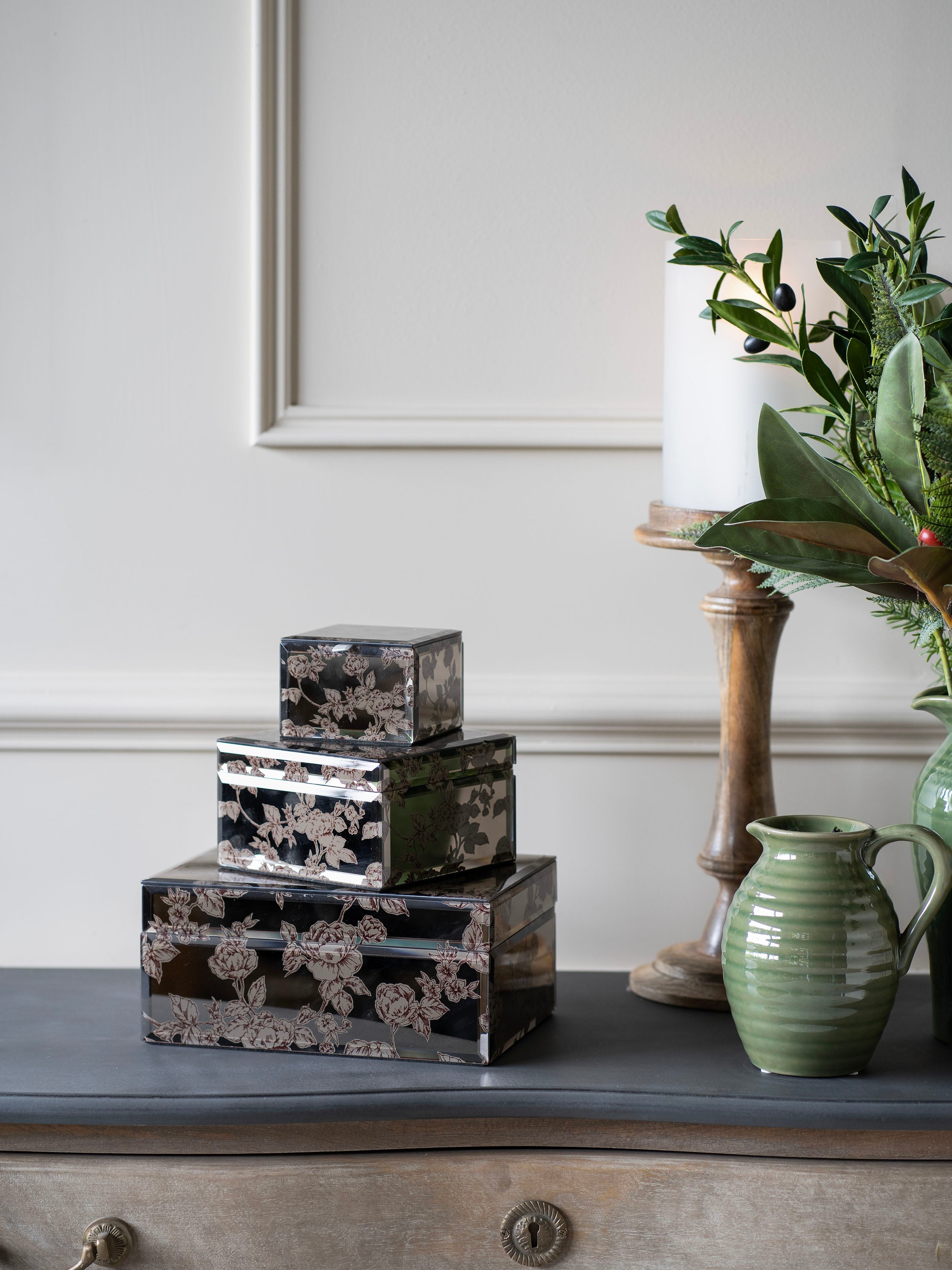 Truffle Pollington Roses Mirrored Printed Jewellery Box  - Various Sizes