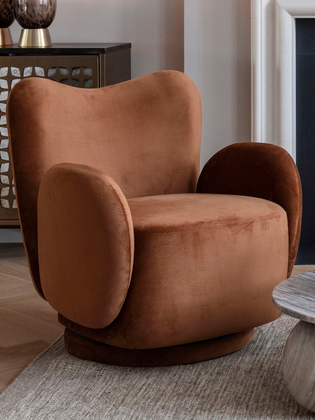 Bingham Upholstered Swivel Chair Velvet Green/ Caramel/ Pink