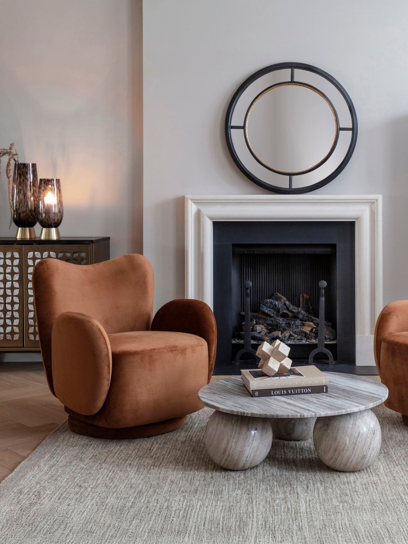 Bingham Upholstered Swivel Chair Velvet Green/ Caramel/ Pink