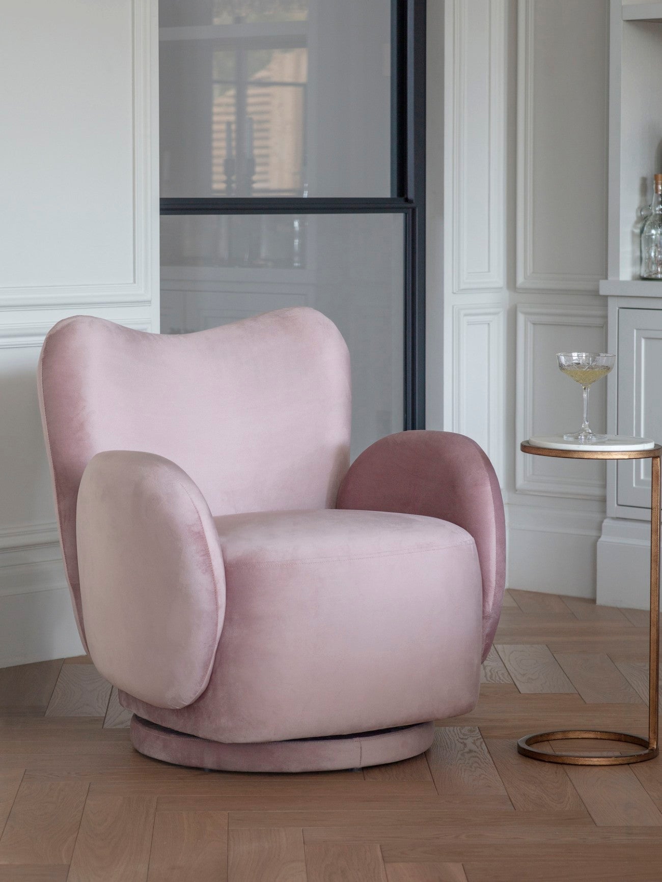 Bingham Upholstered Swivel Chair Velvet Green/ Caramel/ Pink