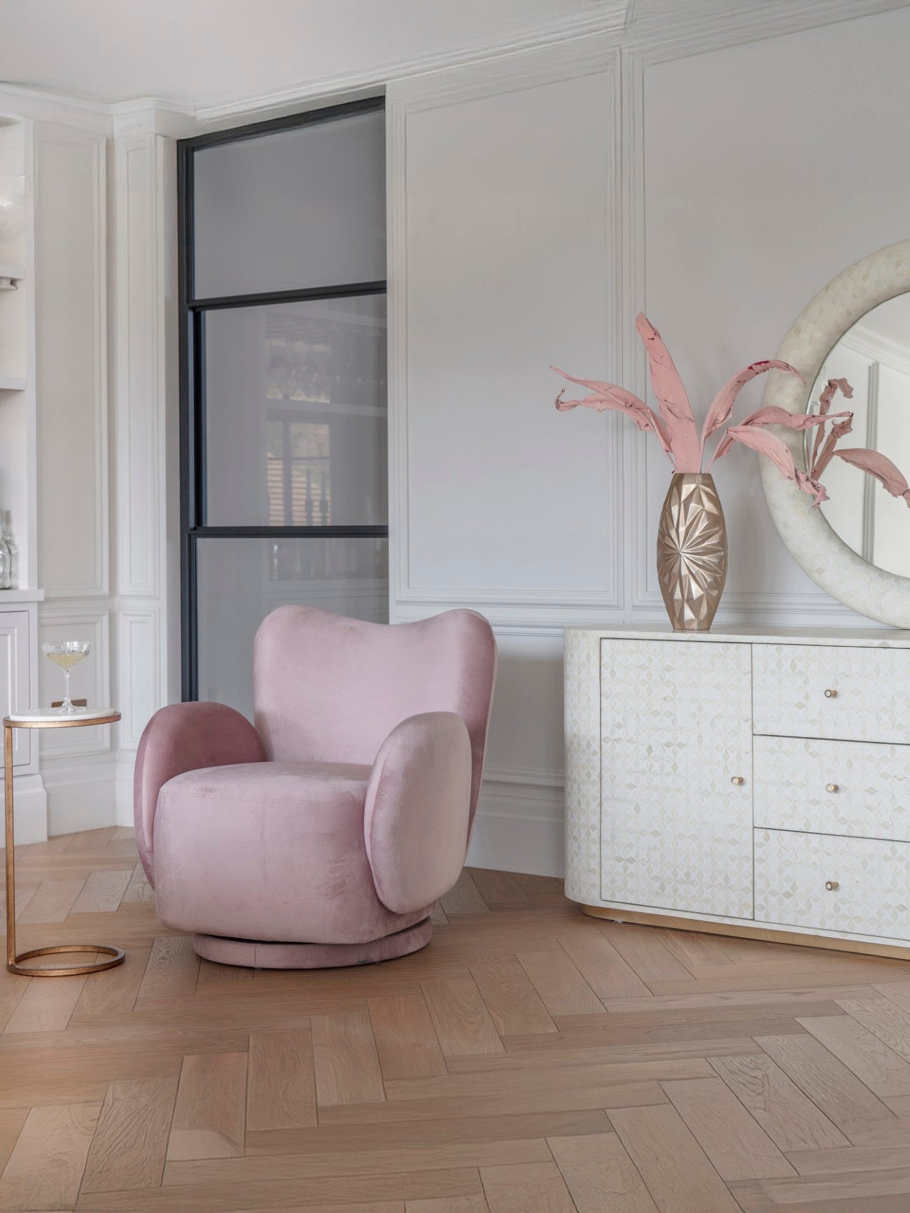 Bingham Upholstered Swivel Chair Velvet Green/ Caramel/ Pink