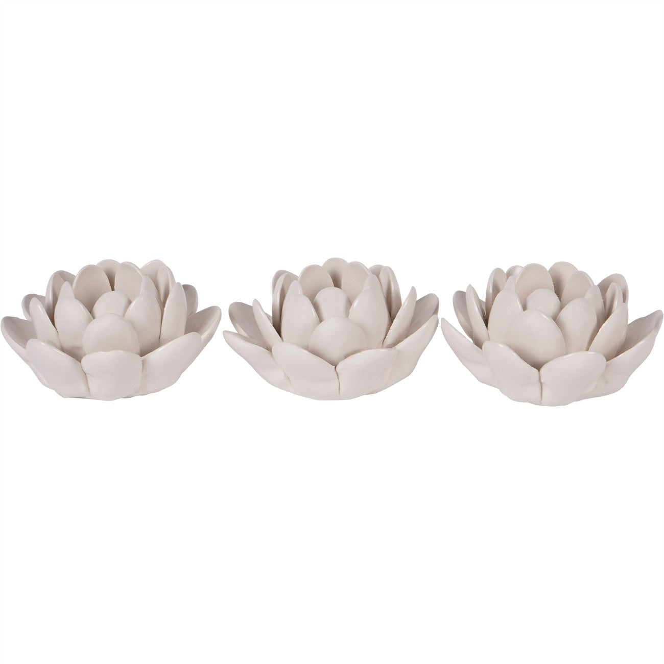 Set of 3 White Larkhill Lotus Tealight Holders