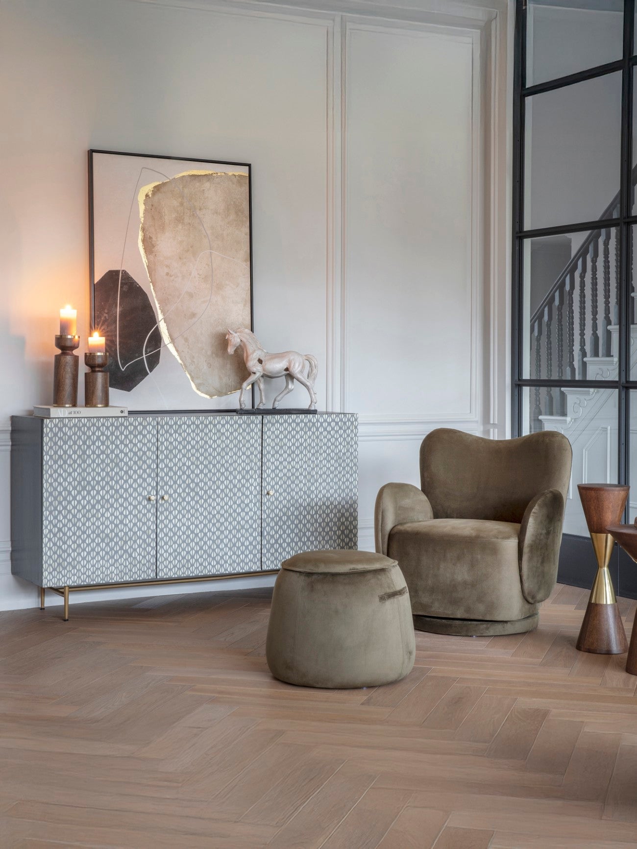 Bingham Upholstered Swivel Chair Velvet Green/ Caramel/ Pink