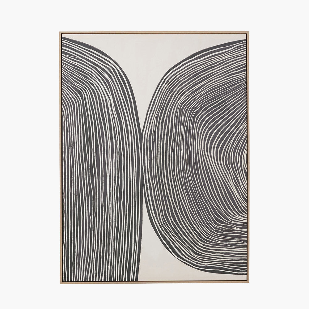 Black and Cream Abstract Canvas with Natural Frame