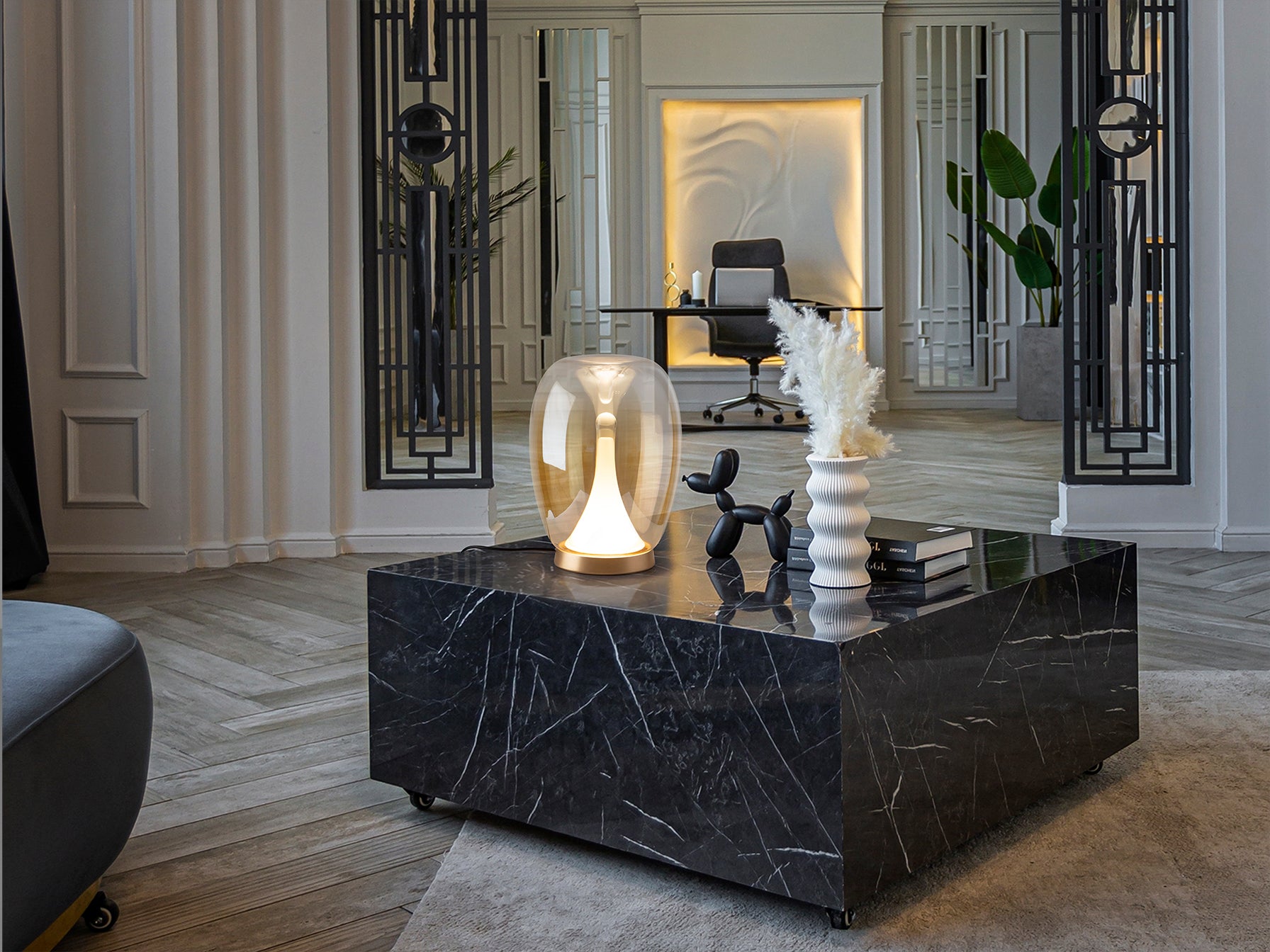 Suspiro Table Lamp- Chrome-Smoky/ Golden-Amber