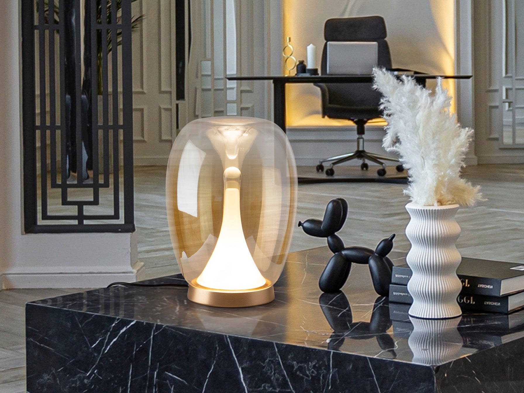 Suspiro Table Lamp- Chrome-Smoky/ Golden-Amber