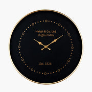 Antique Brass Framed Wall Clock - Black Finish