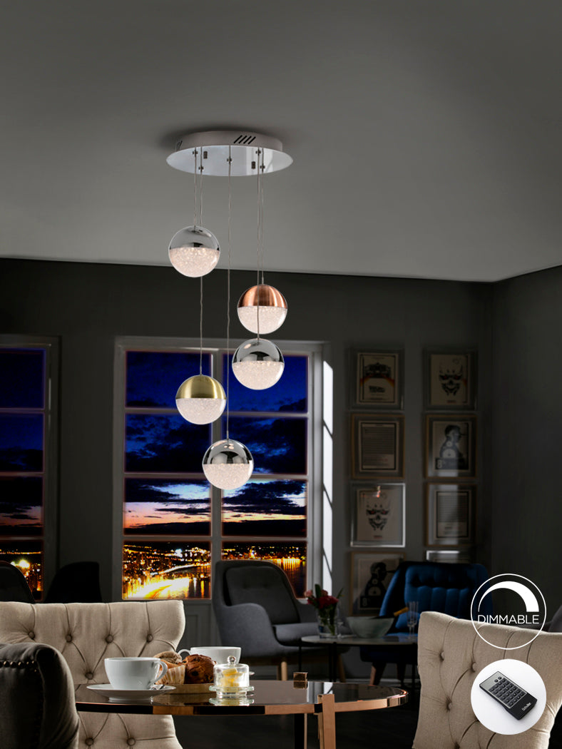 Sphere 5L LED Cluster Ceiling Light Dimmable, With / Without Remote - Multicolour