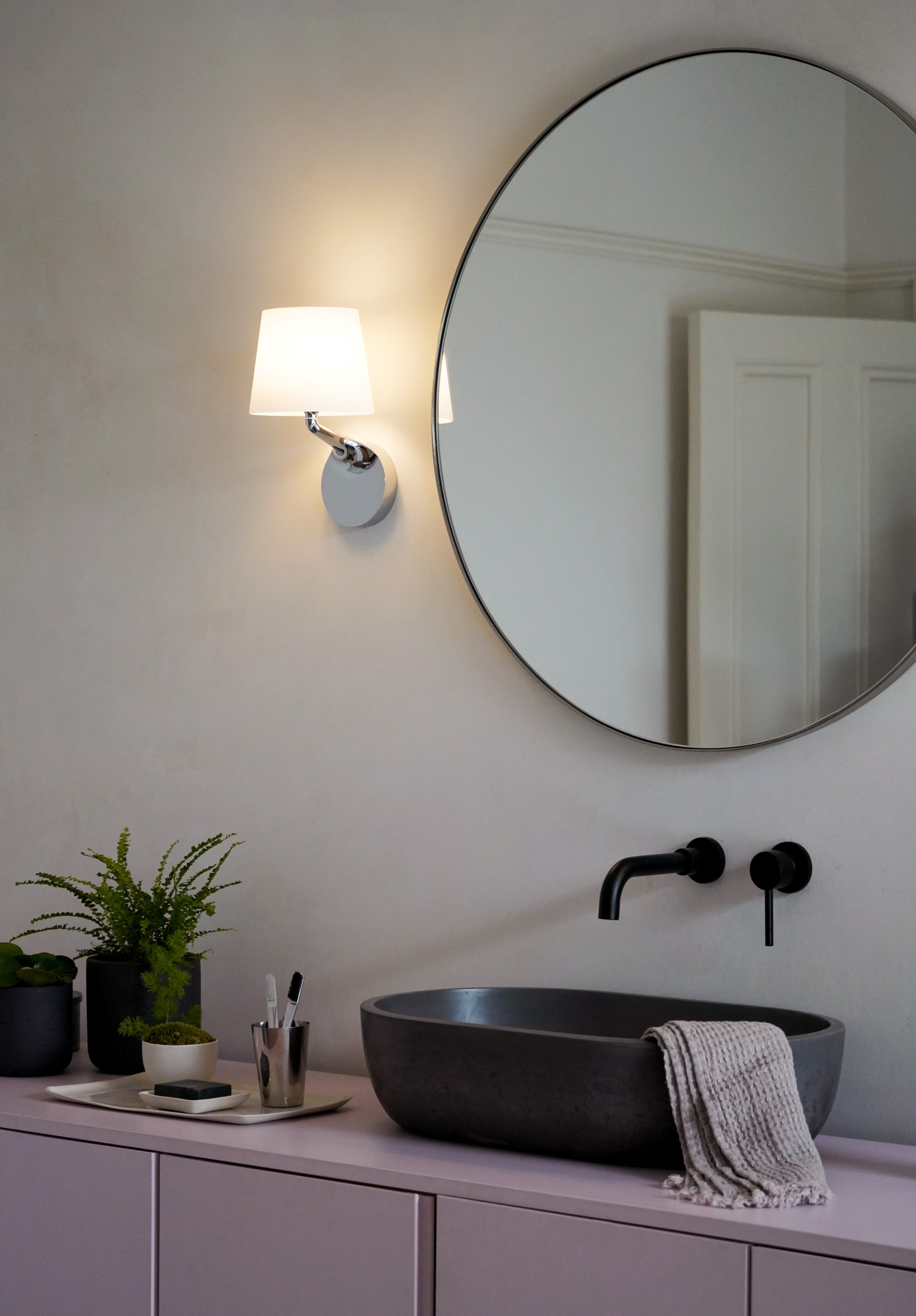 Millie Bathroom Wall Light- Polished Chrome/ Matt Black