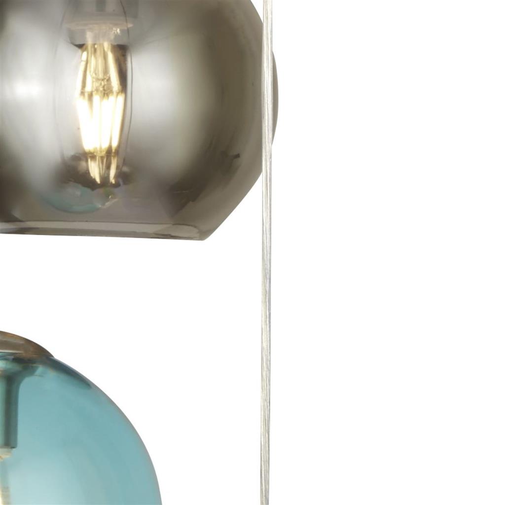 Mardi Gras 5Lt Pendant - Satin Silver Metal & Coloured Glass E27