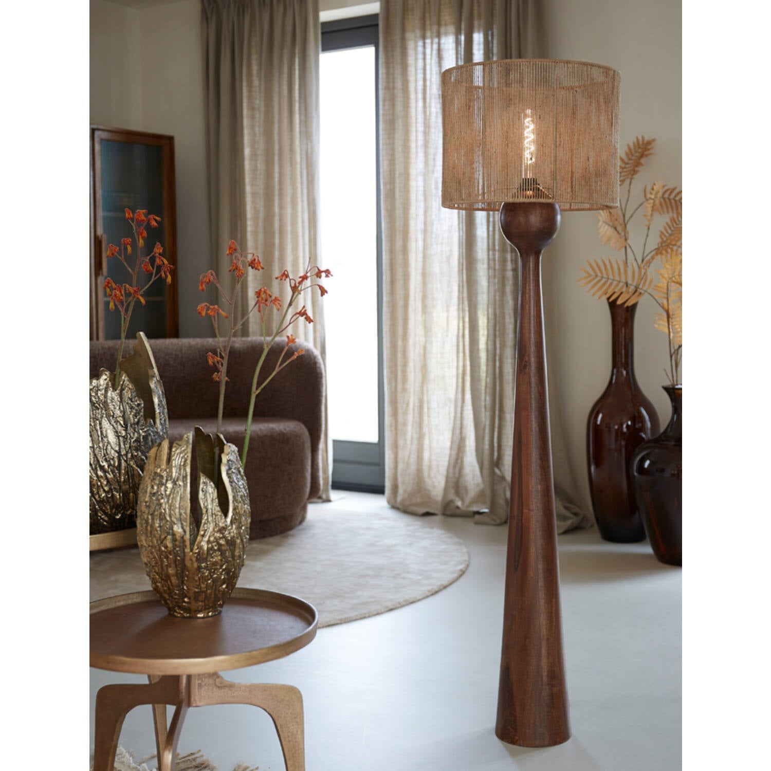 Festina Modern Wooden Floor Lamp -Dark/Light Brown