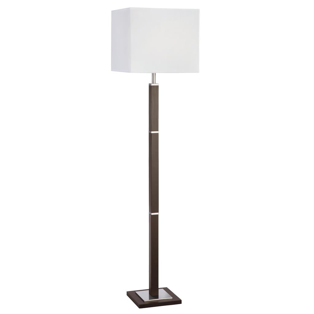 Waverley Floor Lamp- Wood, Satin Silver Metal & White Fabric E27