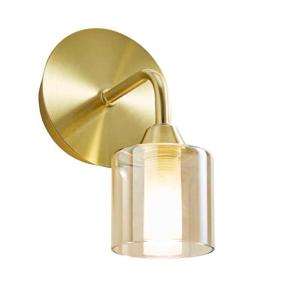 Patras 1Lt Bathroom Wall Light IP44 - Champagne & Satin Brass/Smoke &  Chrome Finish