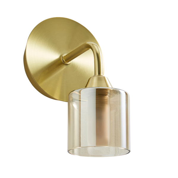 Patras 1Lt Bathroom Wall Light IP44 - Champagne & Satin Brass/Smoke &  Chrome Finish