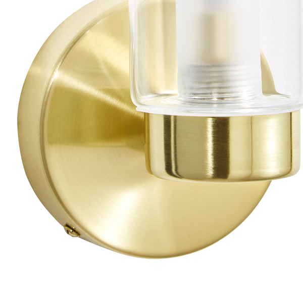 Sparti 1Lt Bathroom Wall Light  IP44 Satin Brass & Clear
