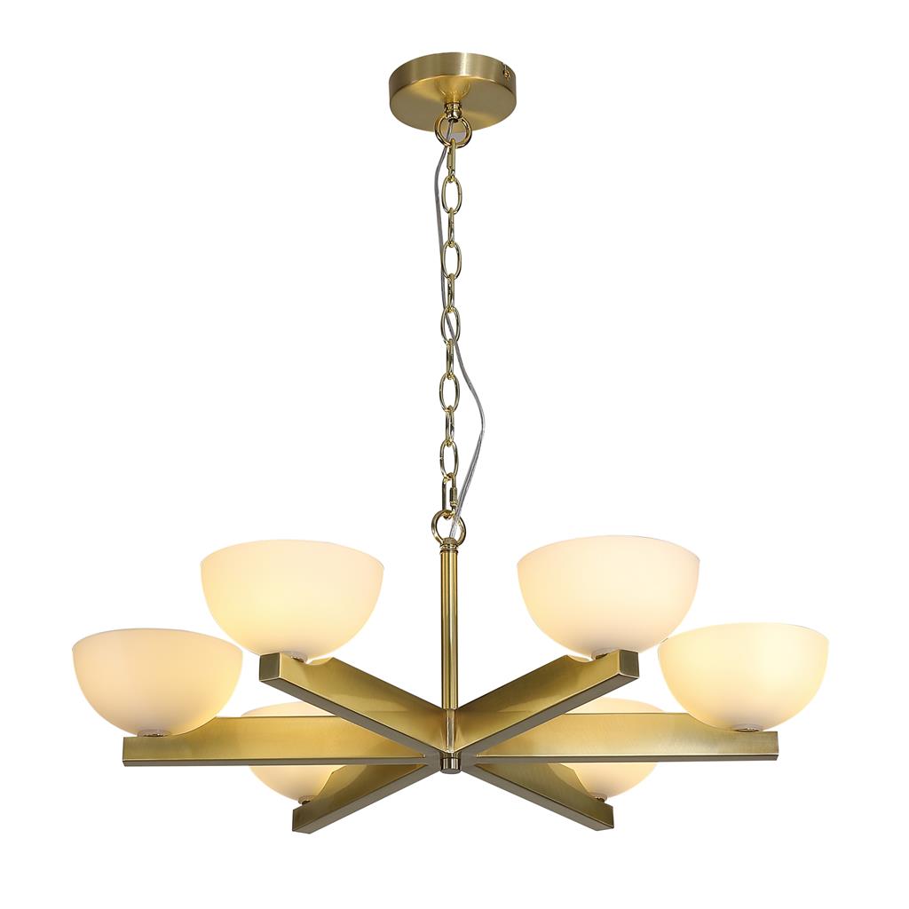 Prichard 6LT Pendant- Satin Brass Metal & Opal White Glas