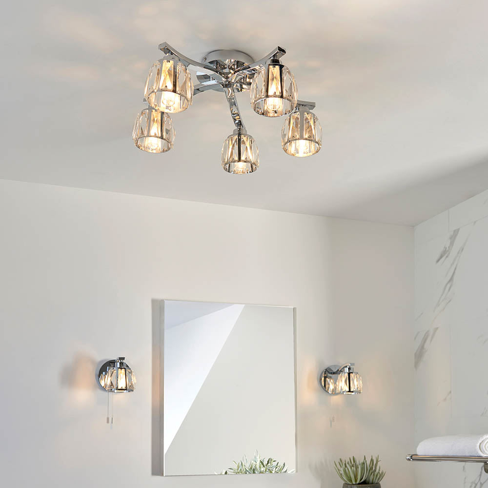 Primrose 5Lt Semi-Flush Bathroom Ceiling Light IP44 - Chrome