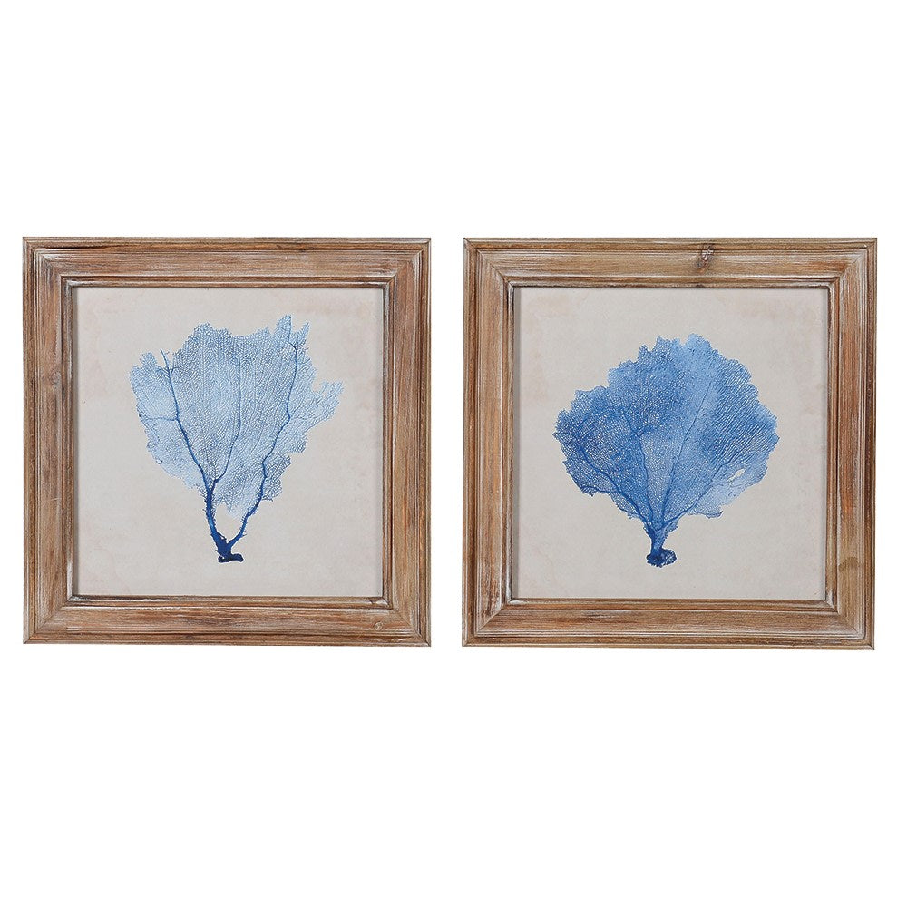Pair of Blue Coral Glass Framed Art
