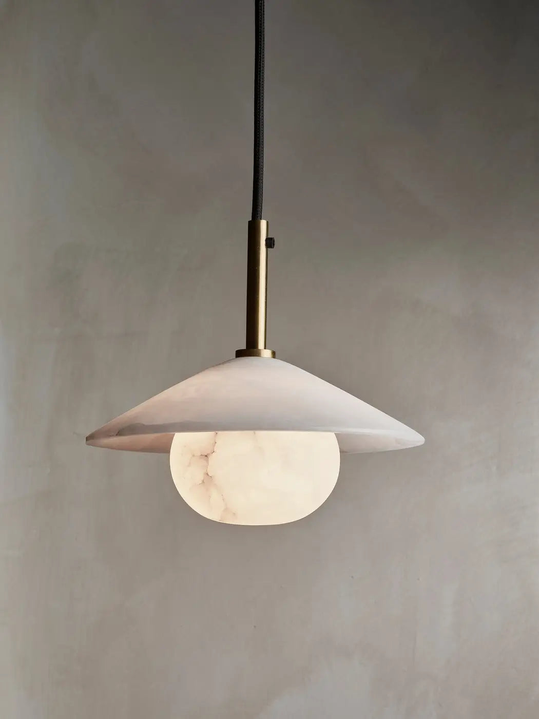 Alabaster Slope Pendant Light - 8 Inch - Brass