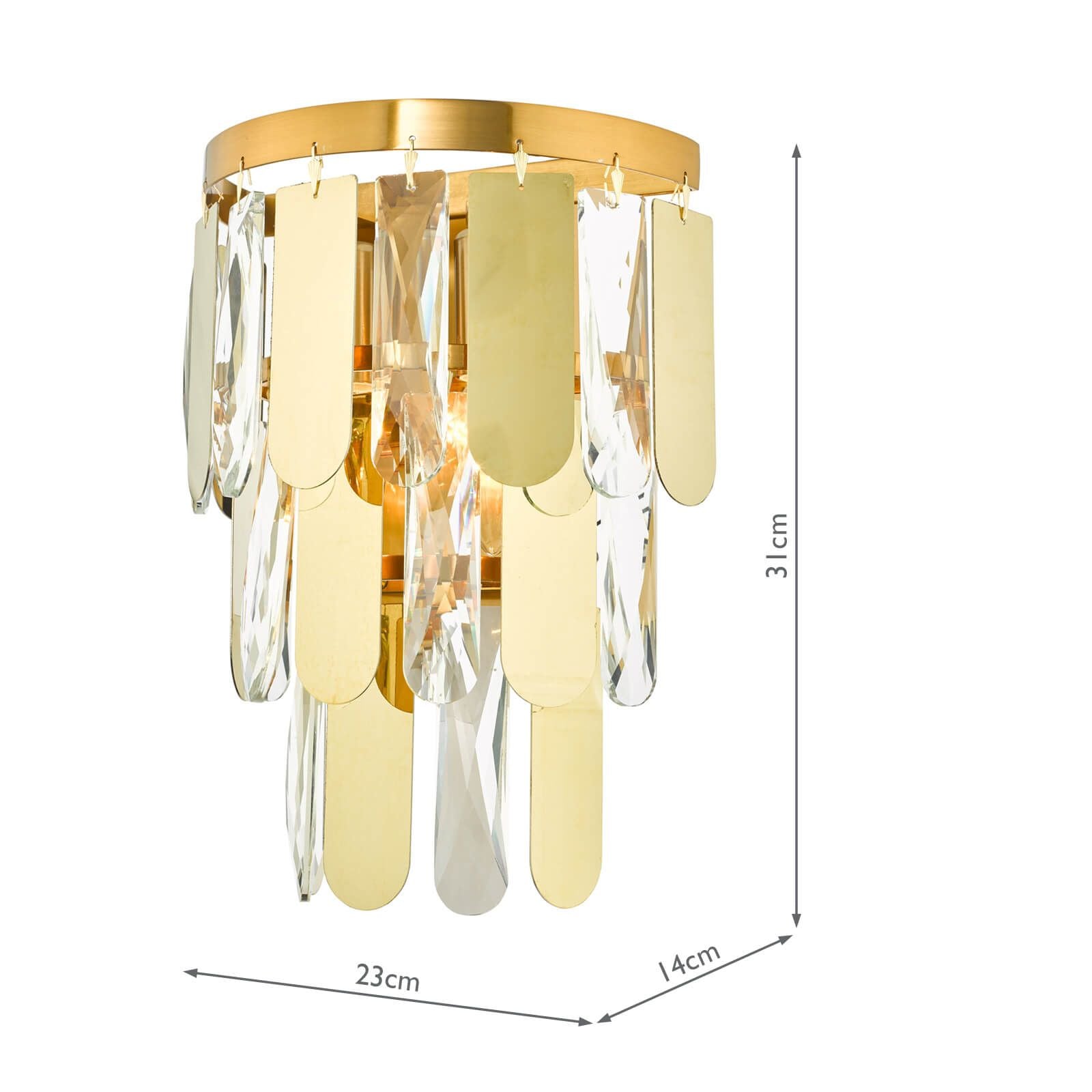 Amira 2 Light Wall Light Polished Gold Crystal