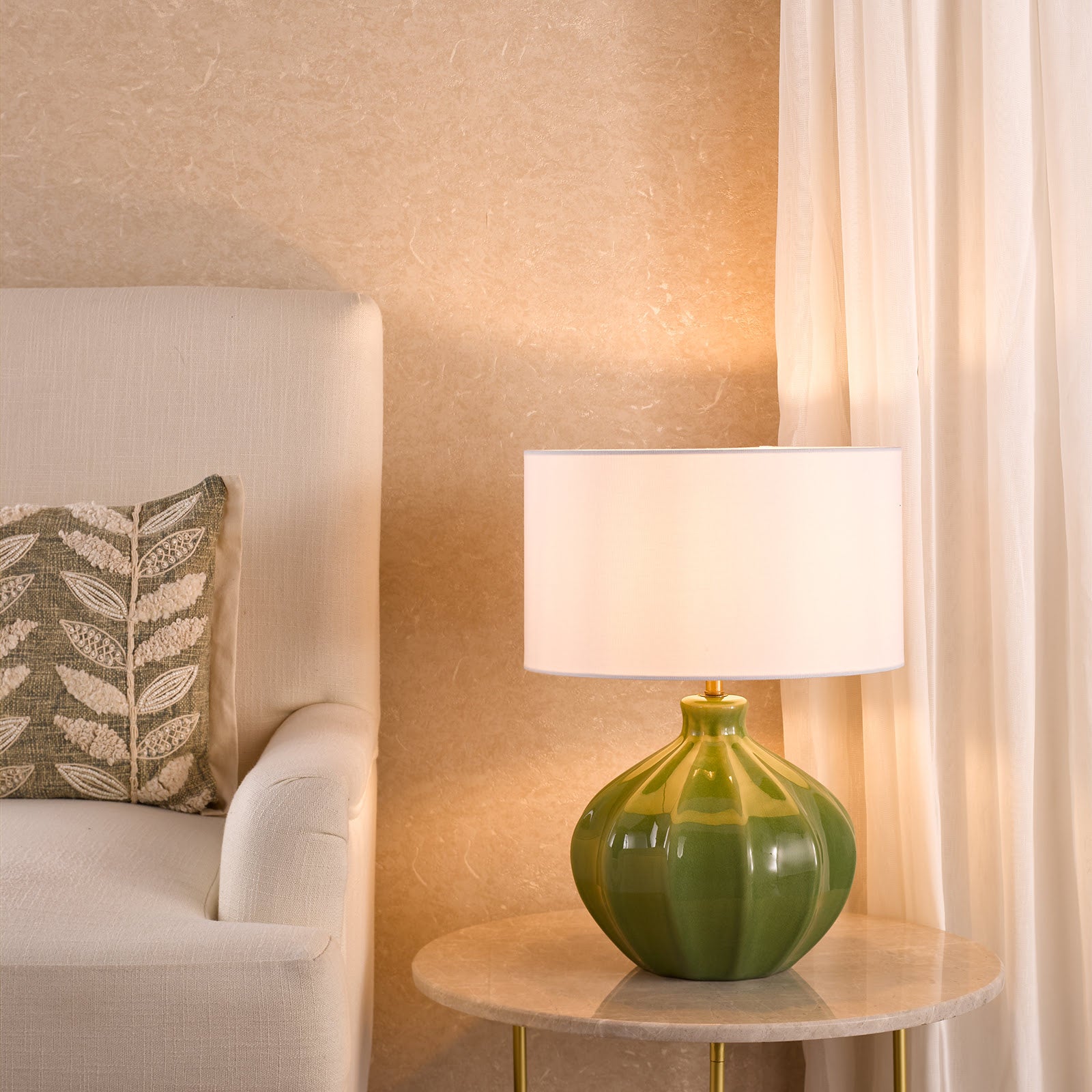 Amrita Ceramic Table Lamp Red/ Green and Antique Brass Base Only