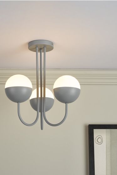 Andre 3 Light Semi Flush Grey Opal Glass